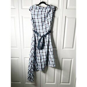 Martin Grant Blue White Asymmetrical Draped Belted Dress Women's Size FR 38